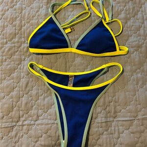 SHEIN blue and yellow colorblock bikini